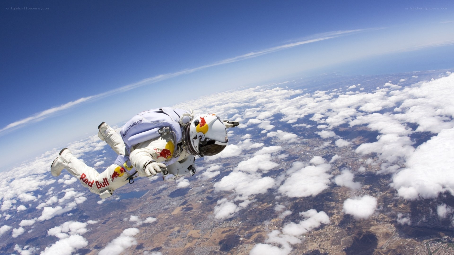Skydiver in Red Bull suit