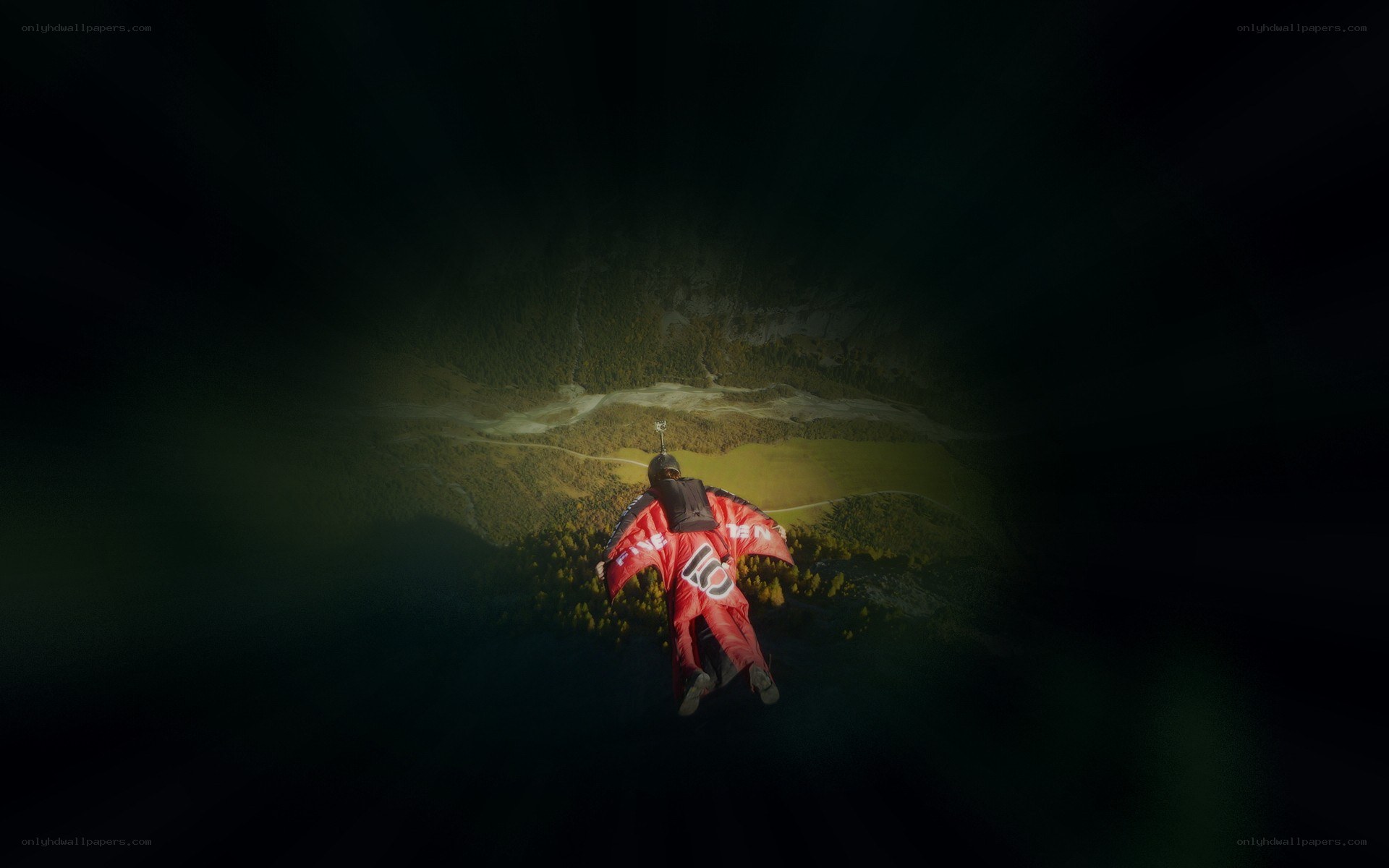 Skydiver in red wingsuit