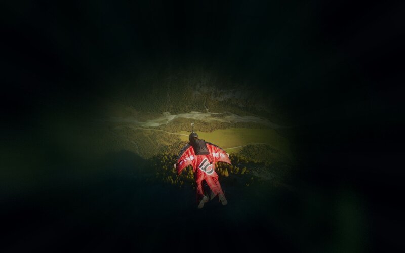 Skydiver in red wingsuit