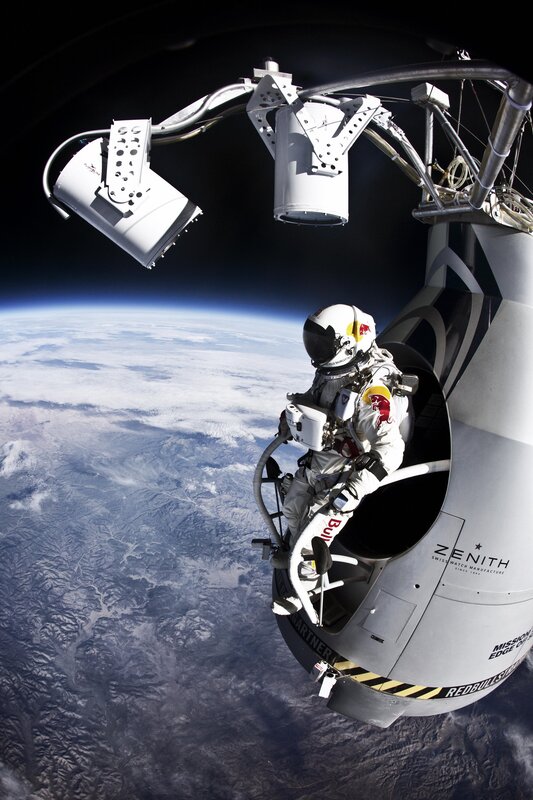 Skydiver in Space Suit — White, Dramatic, Photograph