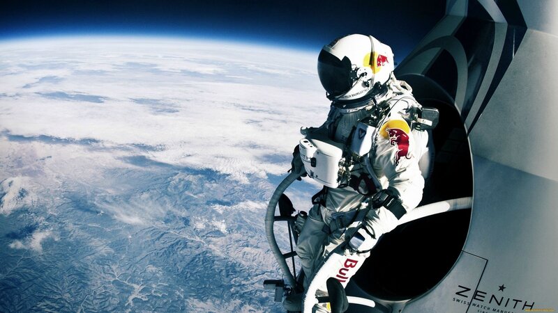 Skydiver in Space Suit — White, Dramatic