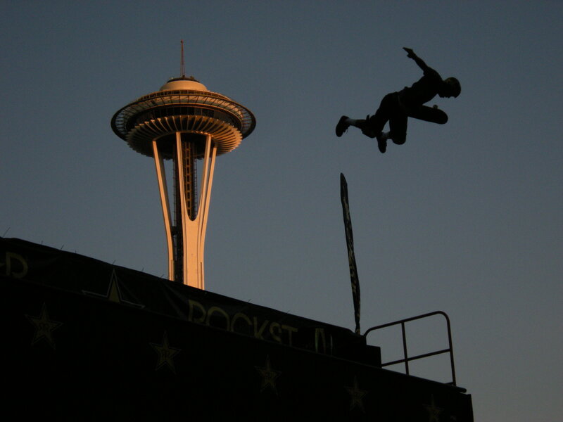 Skydiver near Space Needle