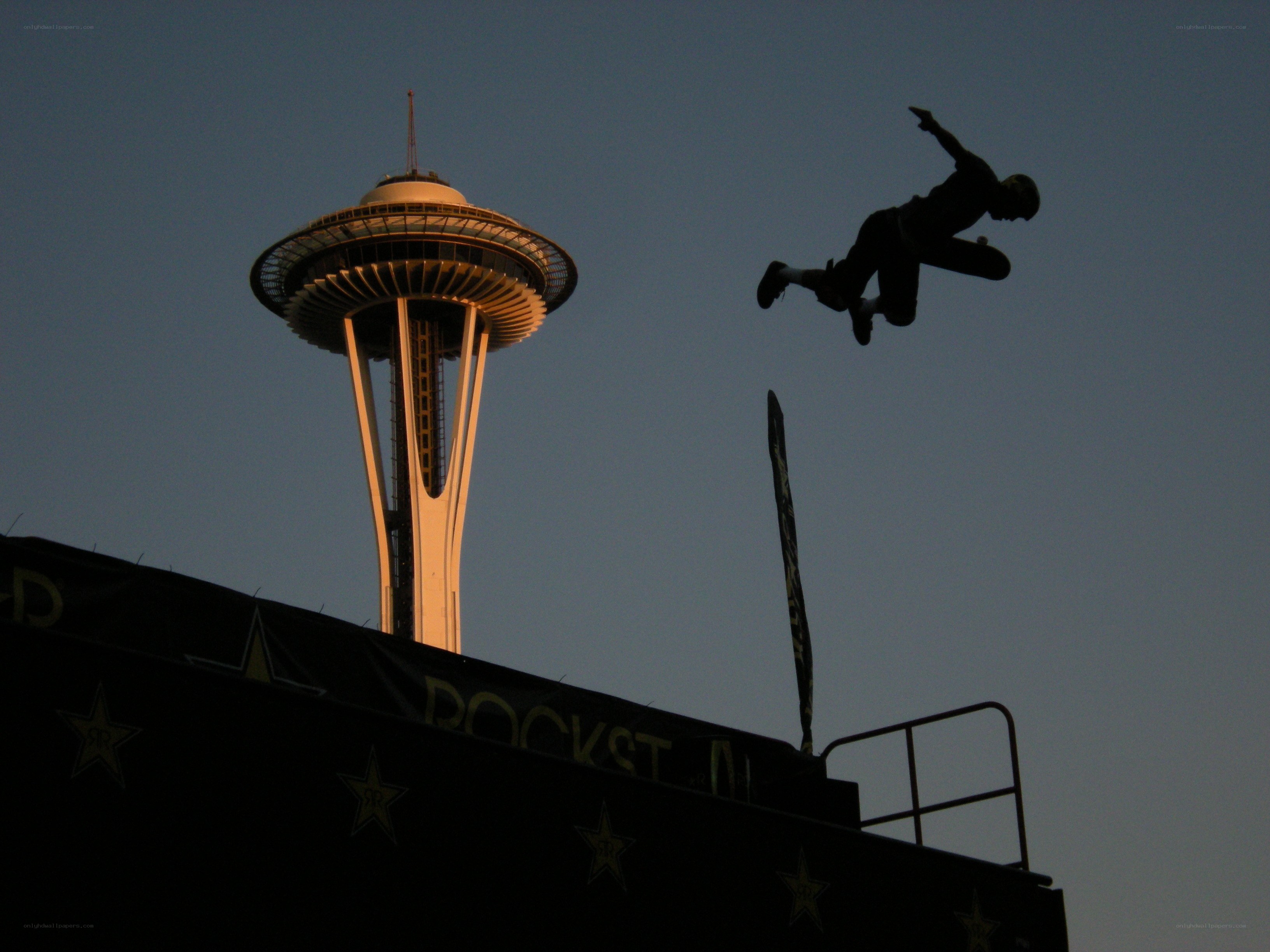 Skydiver near Space Needle