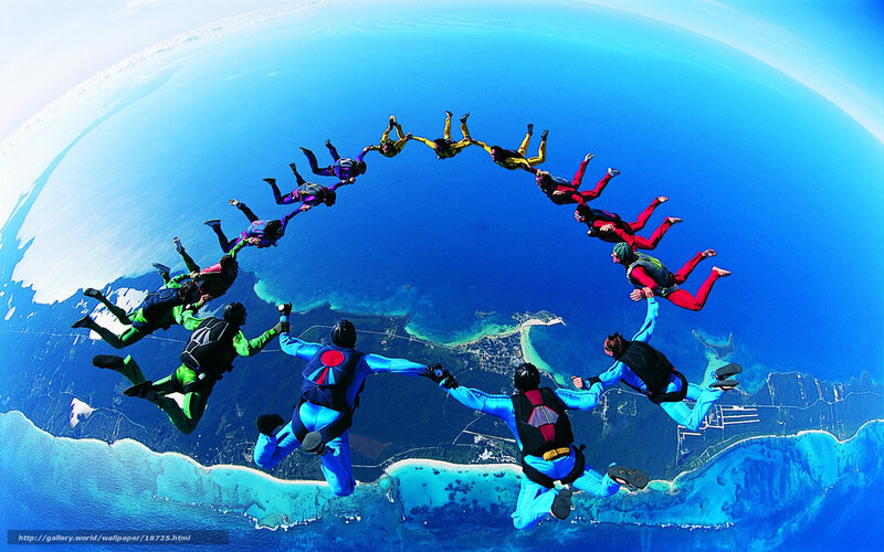 Skydivers forming a circle