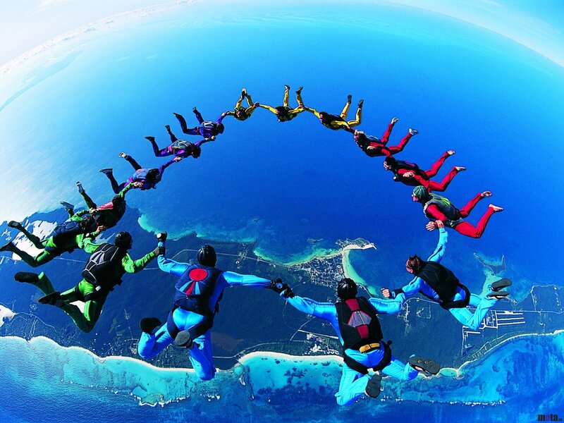 Skydivers in Circle — Blue, Adventurous