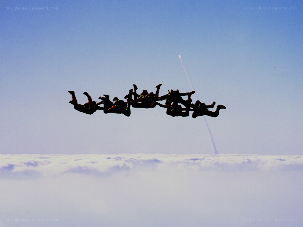 Skydivers in formation