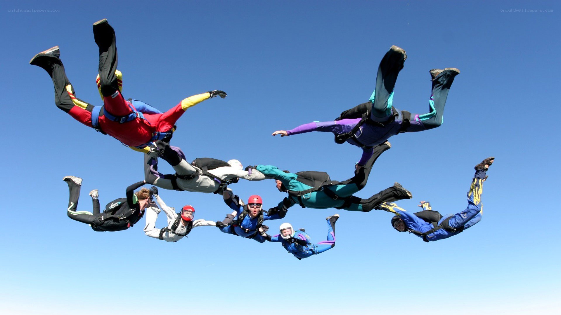 skydivers in formation