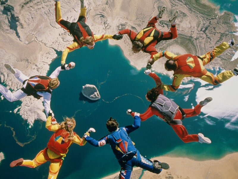 Skydivers in Formation — Blue, Adventurous, Afternoon