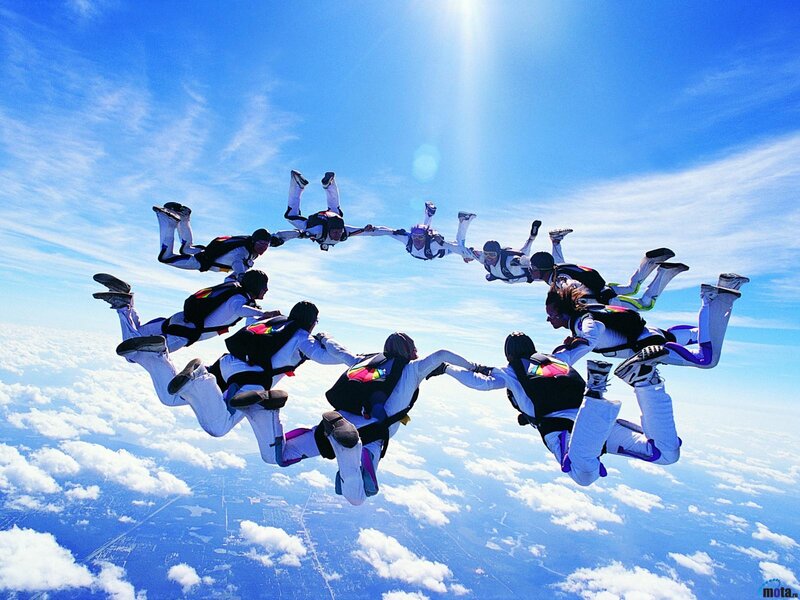 Skydivers in Formation — Blue, Dynamic