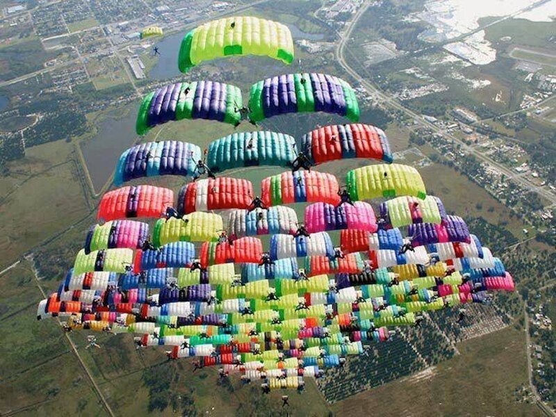 Skydivers in Formation — Green