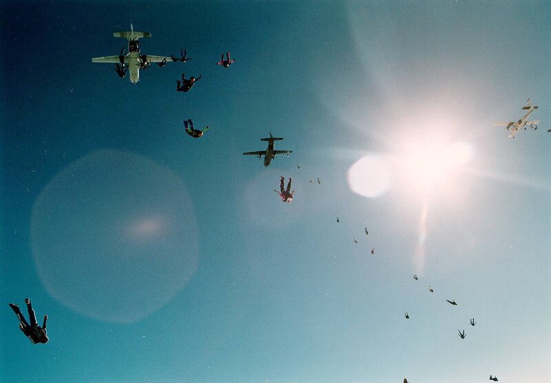 Skydivers in freefall