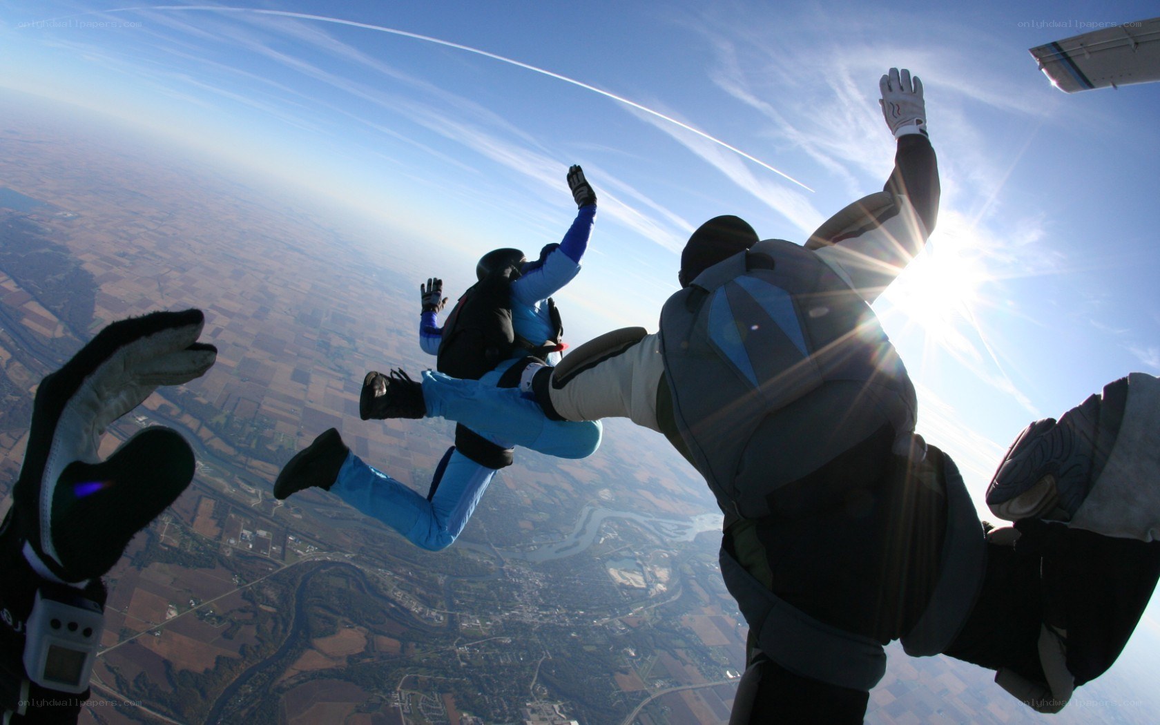 Skydivers in freefall