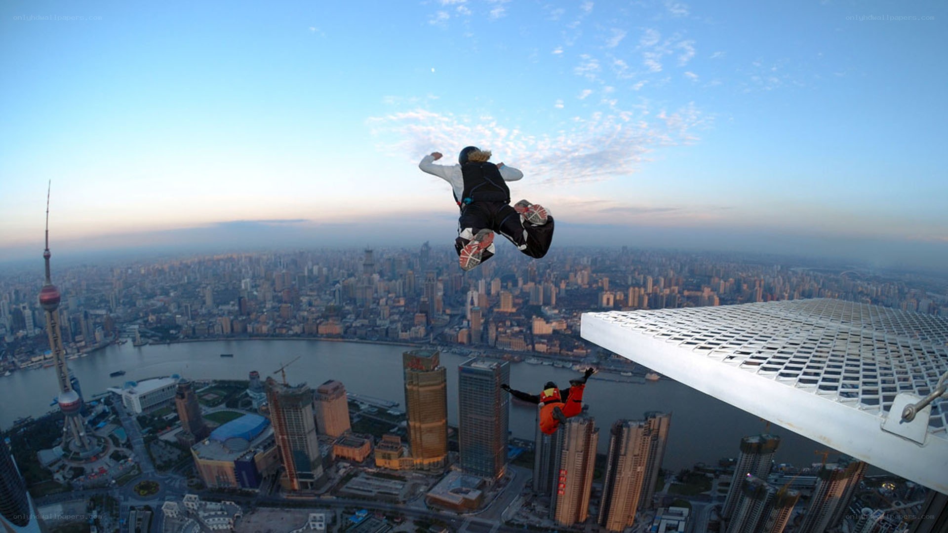 Skydivers over Shanghai
