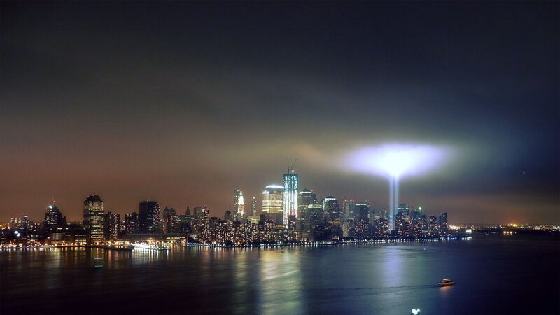Skyline with Light Beams