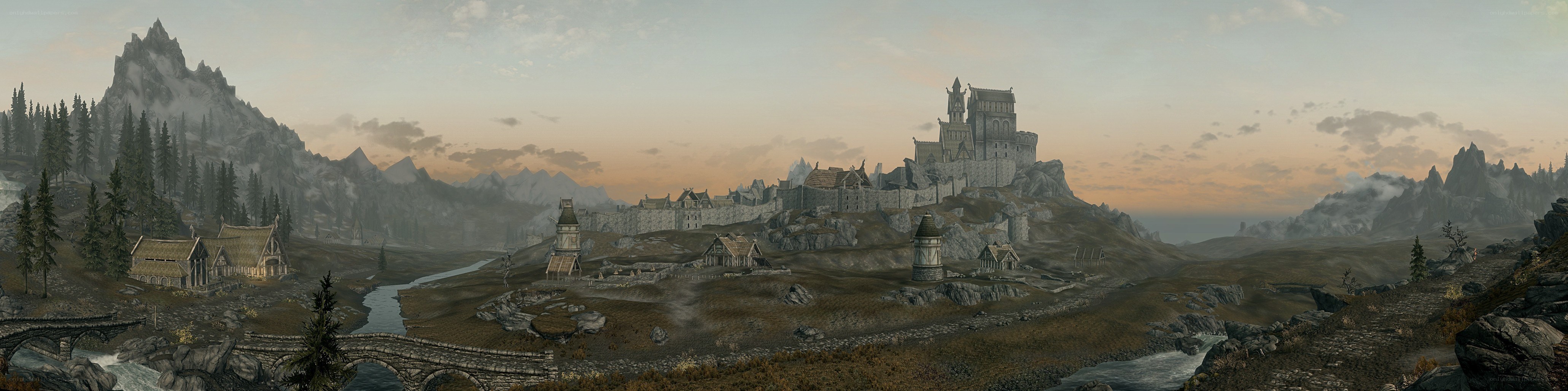 Skyrim castle at sunset