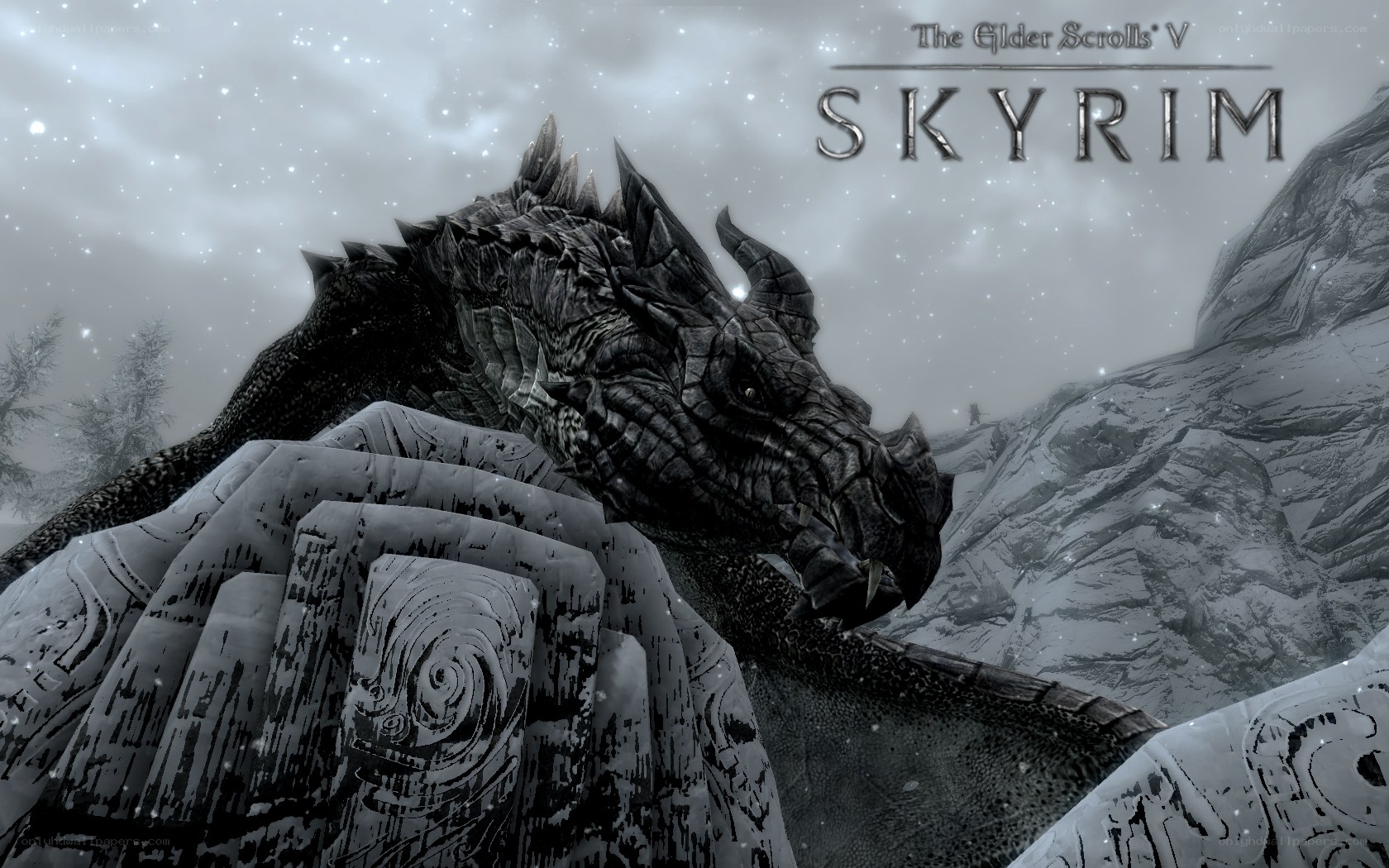 Skyrim dragon in snow