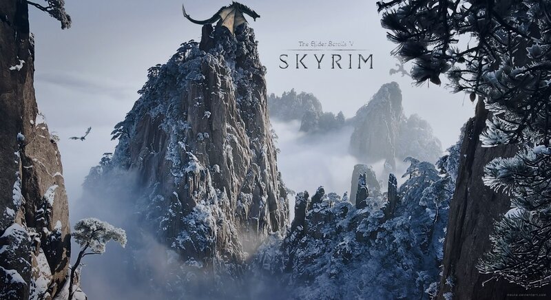 Skyrim dragon on mountain