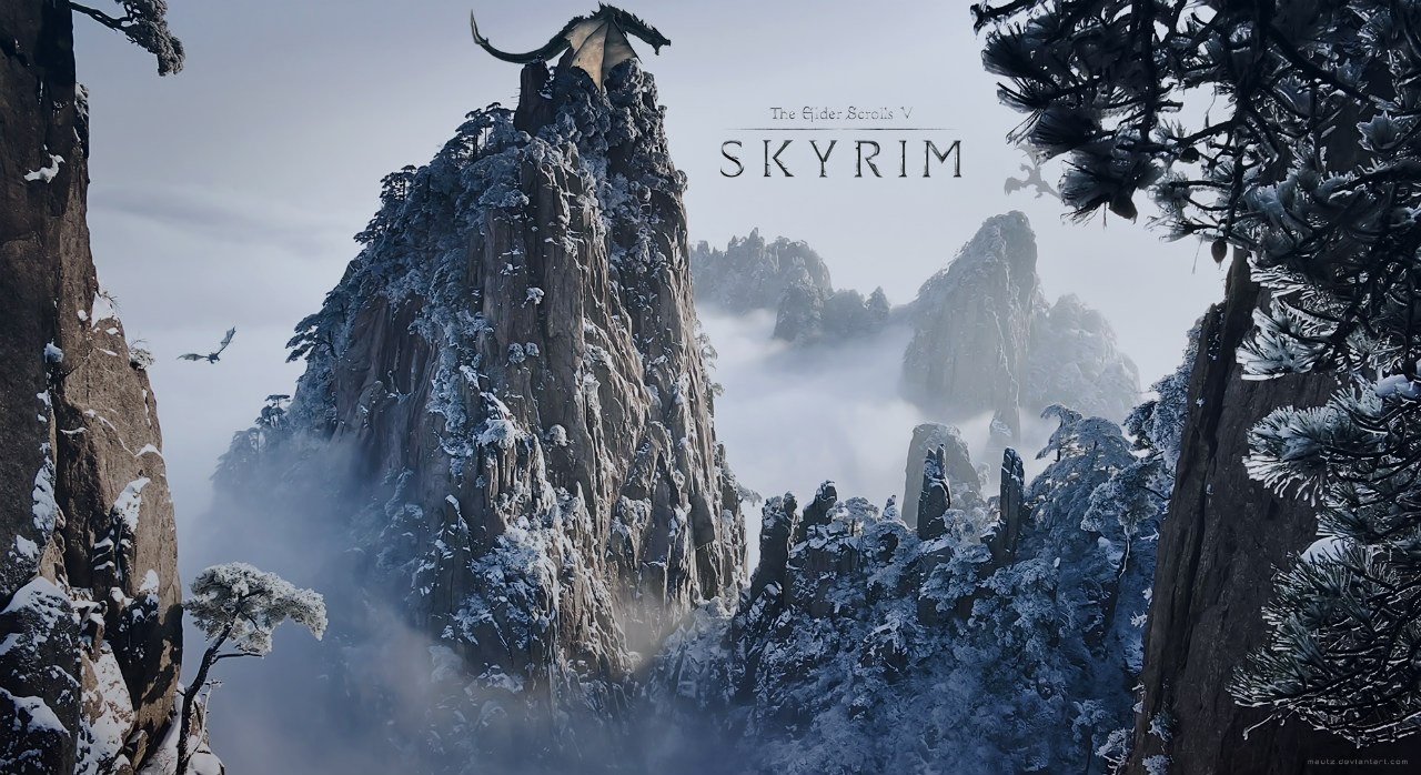 Skyrim dragon on mountain