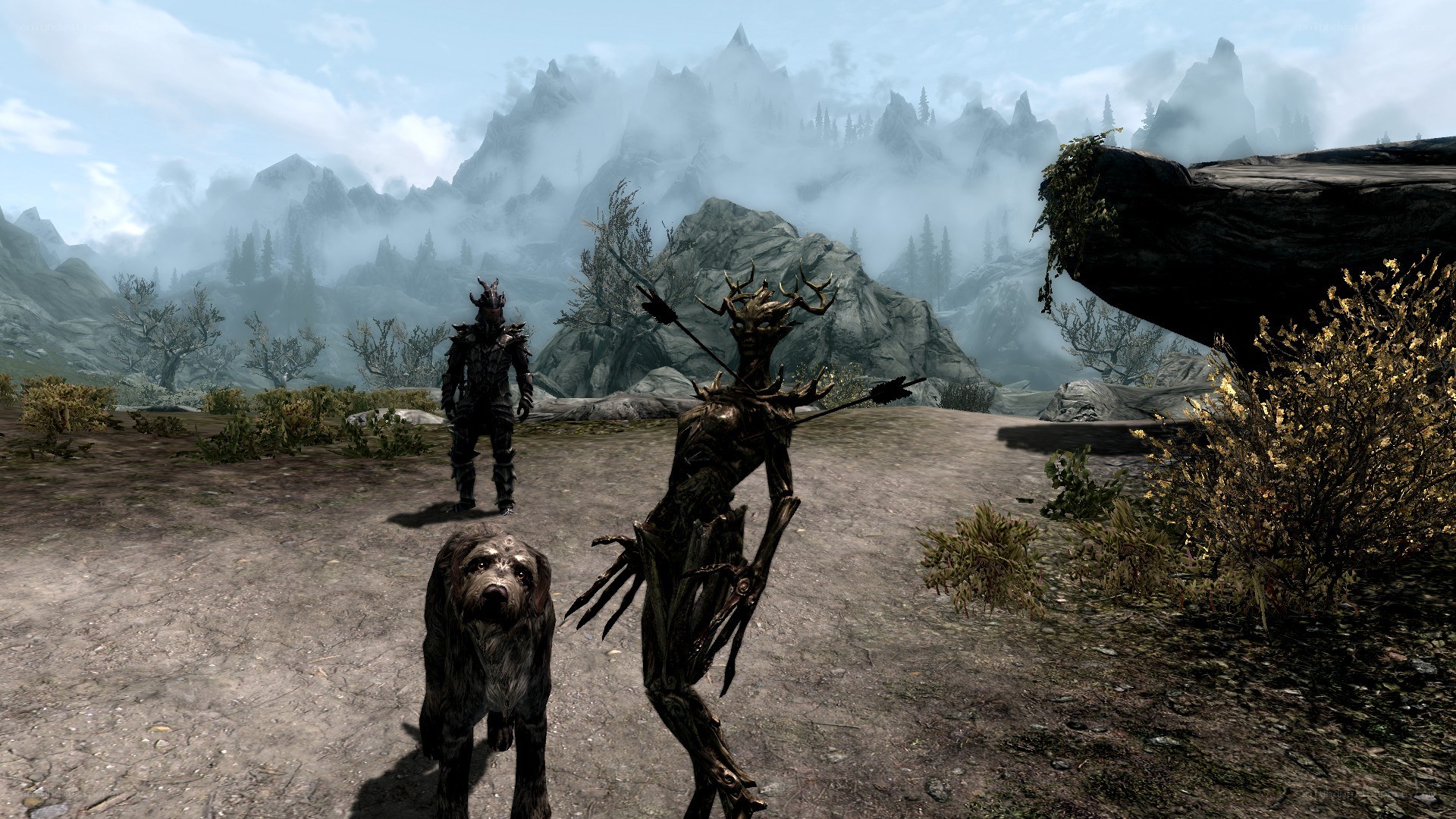 Skyrim game scene with creatures
