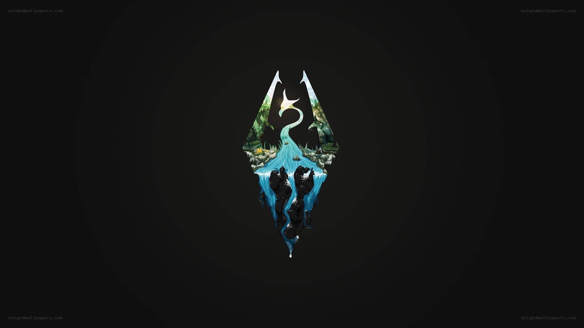 Skyrim logo with nature scene