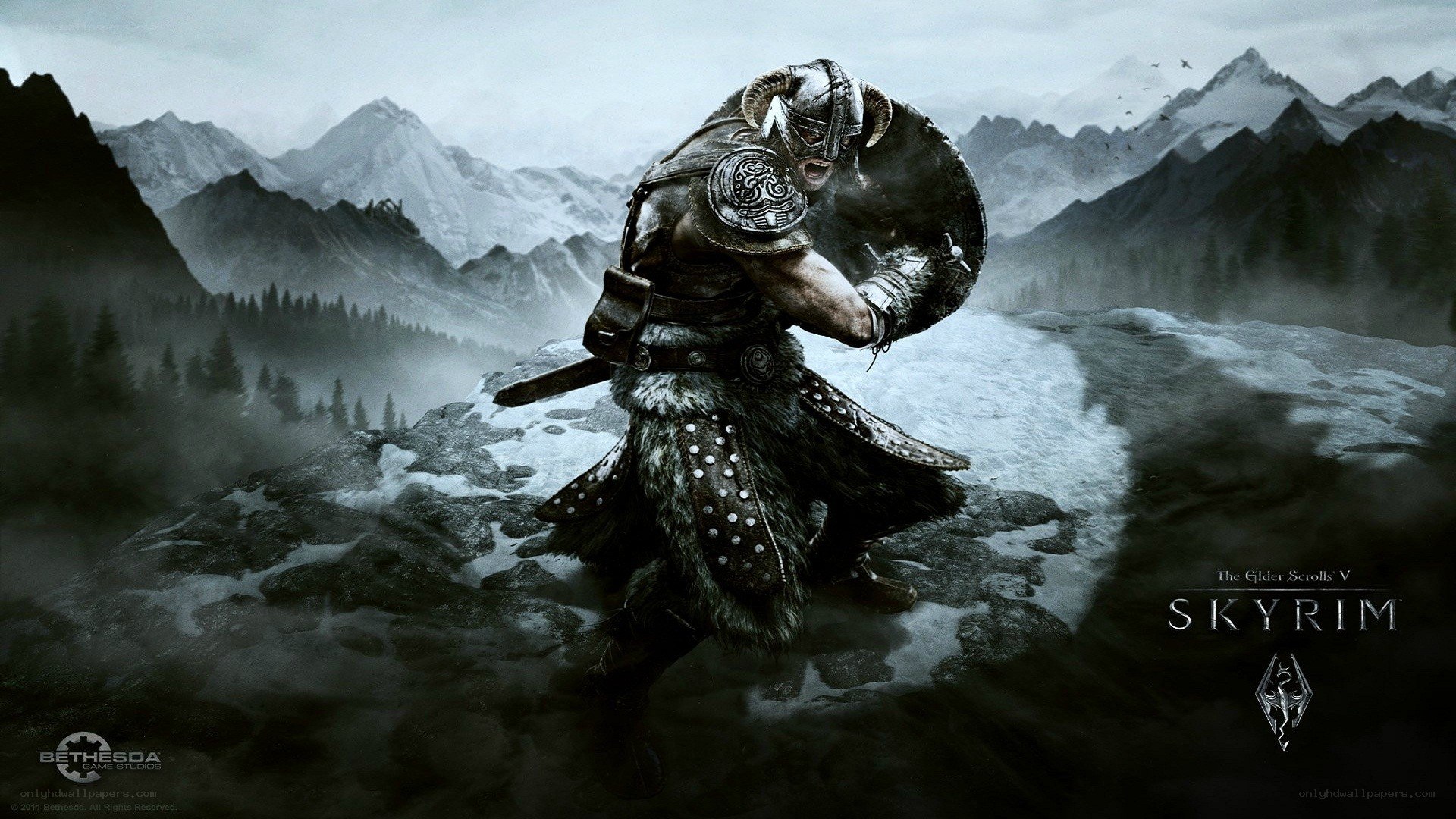 Skyrim warrior in mountains
