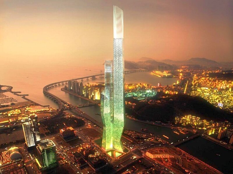 skyscraper at dusk
