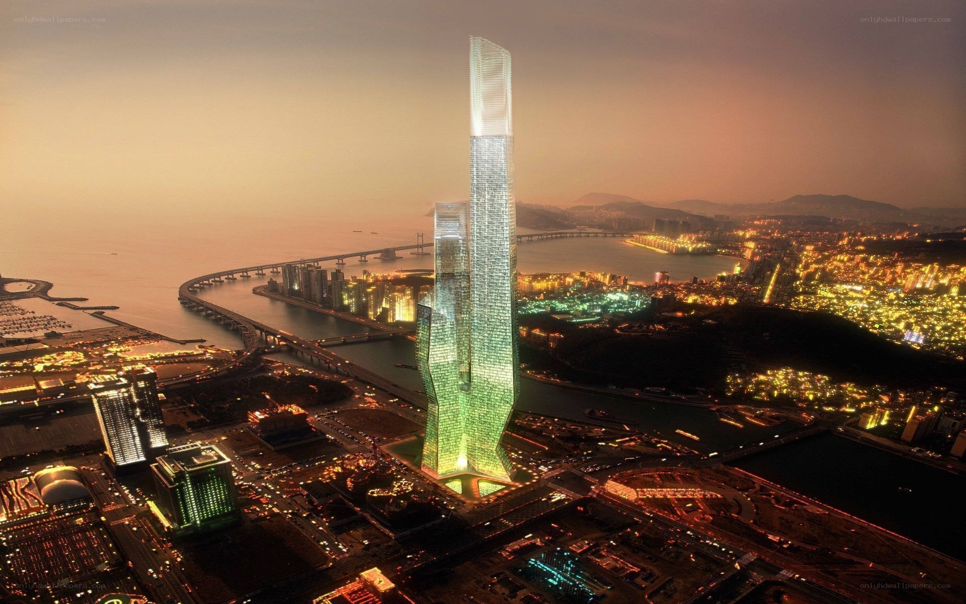skyscraper at dusk