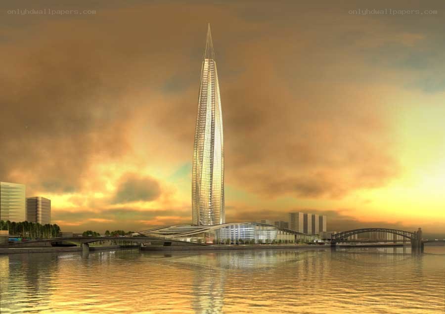 skyscraper at sunset