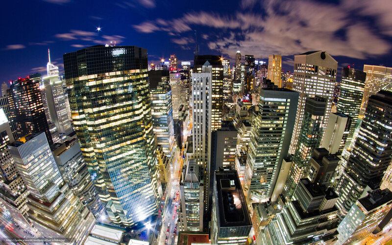 Skyscraper Cityscape — Blue, Dramatic, Night, Photograph