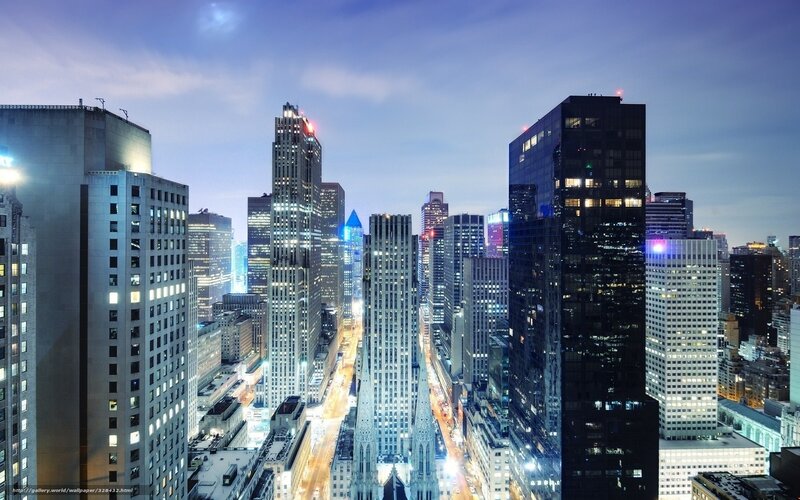 Skyscraper Cityscape — Blue, Dramatic, Night