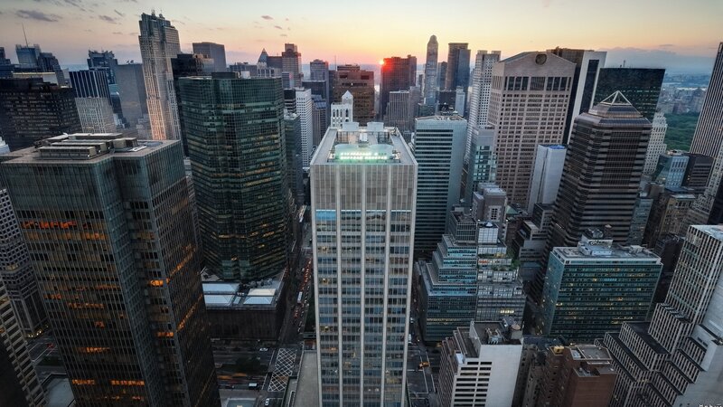 Skyscraper Cityscape — Orange, Dramatic, Sunset, Photograph