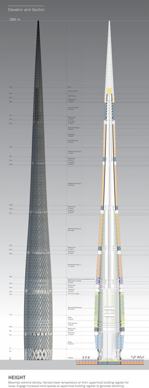 Skyscraper elevation and section
