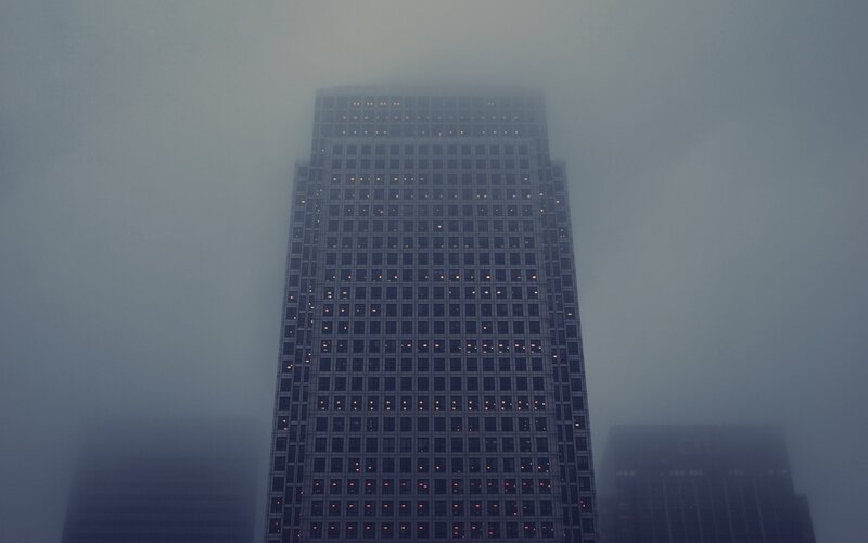 Skyscraper in Fog — Gray, Dreary