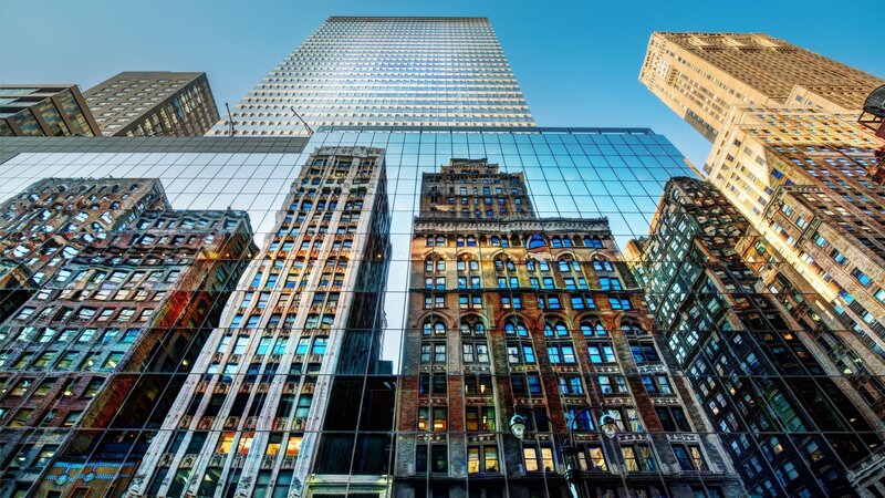Skyscraper Reflection — Blue, Dramatic, Afternoon