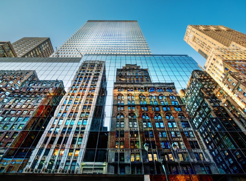 Skyscraper Reflection — Blue, Dramatic