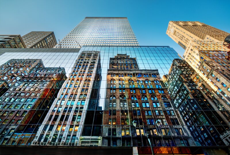 Skyscraper Reflection — Blue
