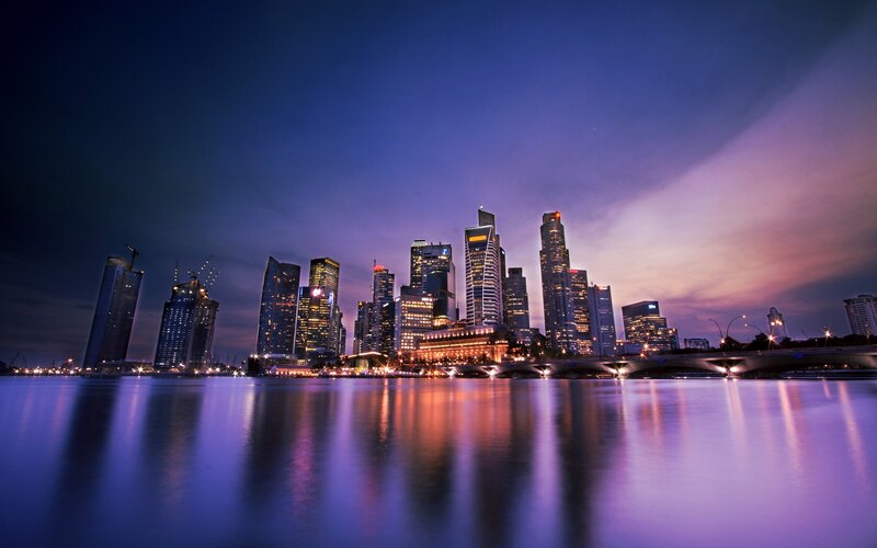 Skyscraper Skyline at Night — Blue, Dramatic
