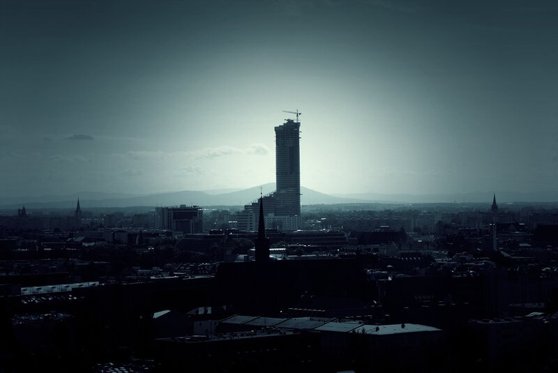 Skyscraper under Construction — Blue, Dramatic, Night