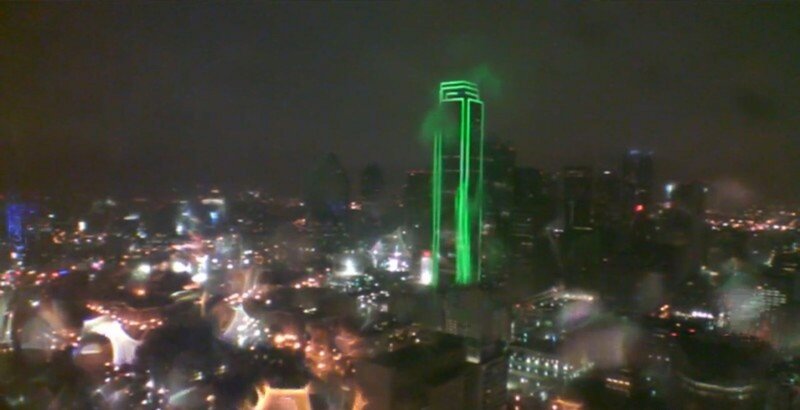 Skyscraper with Green Lights