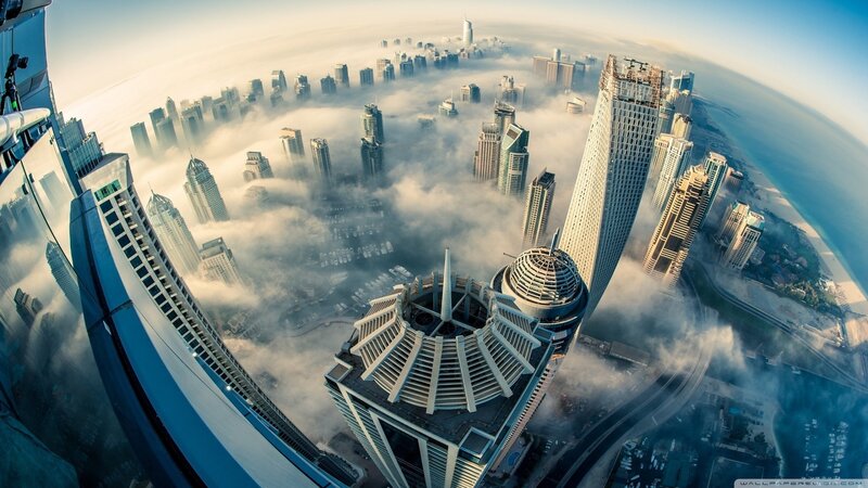 Skyscrapers Above Clouds — Blue, Dramatic, Morning, Photograph, City