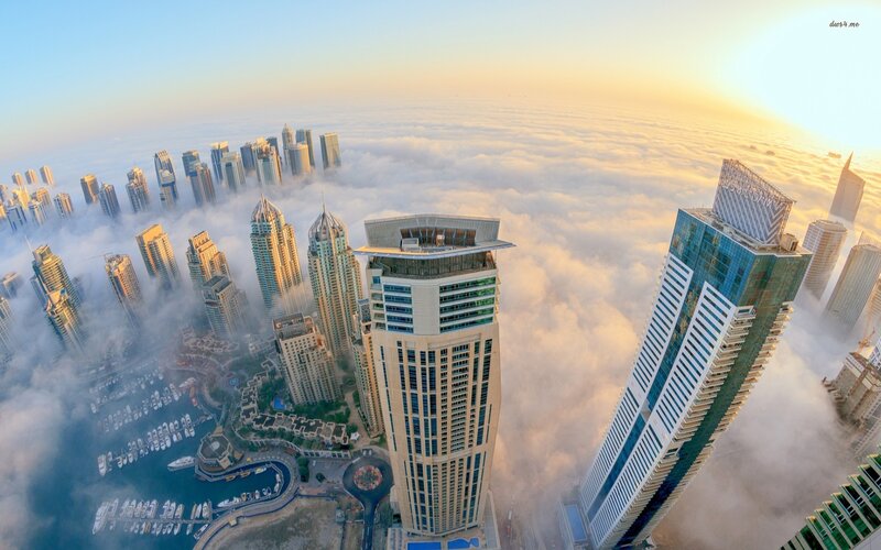 Skyscrapers Above Clouds — Blue, Serene