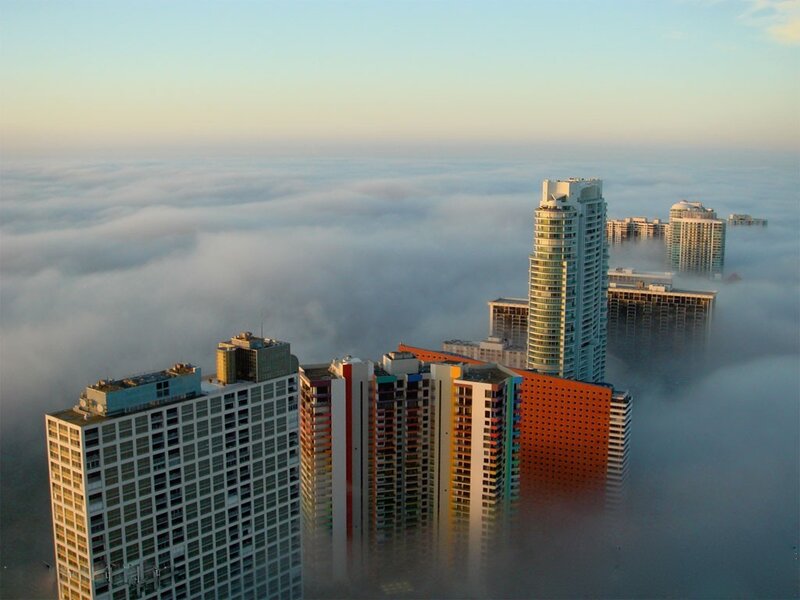 Skyscrapers Above Clouds — White, Serene, Morning, Photograph