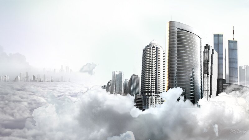 Skyscrapers Above Clouds — White