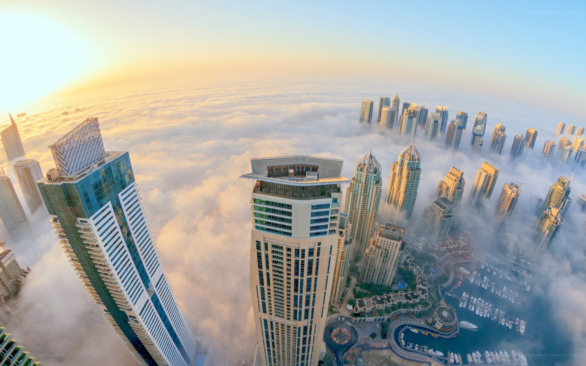 skyscrapers above the clouds