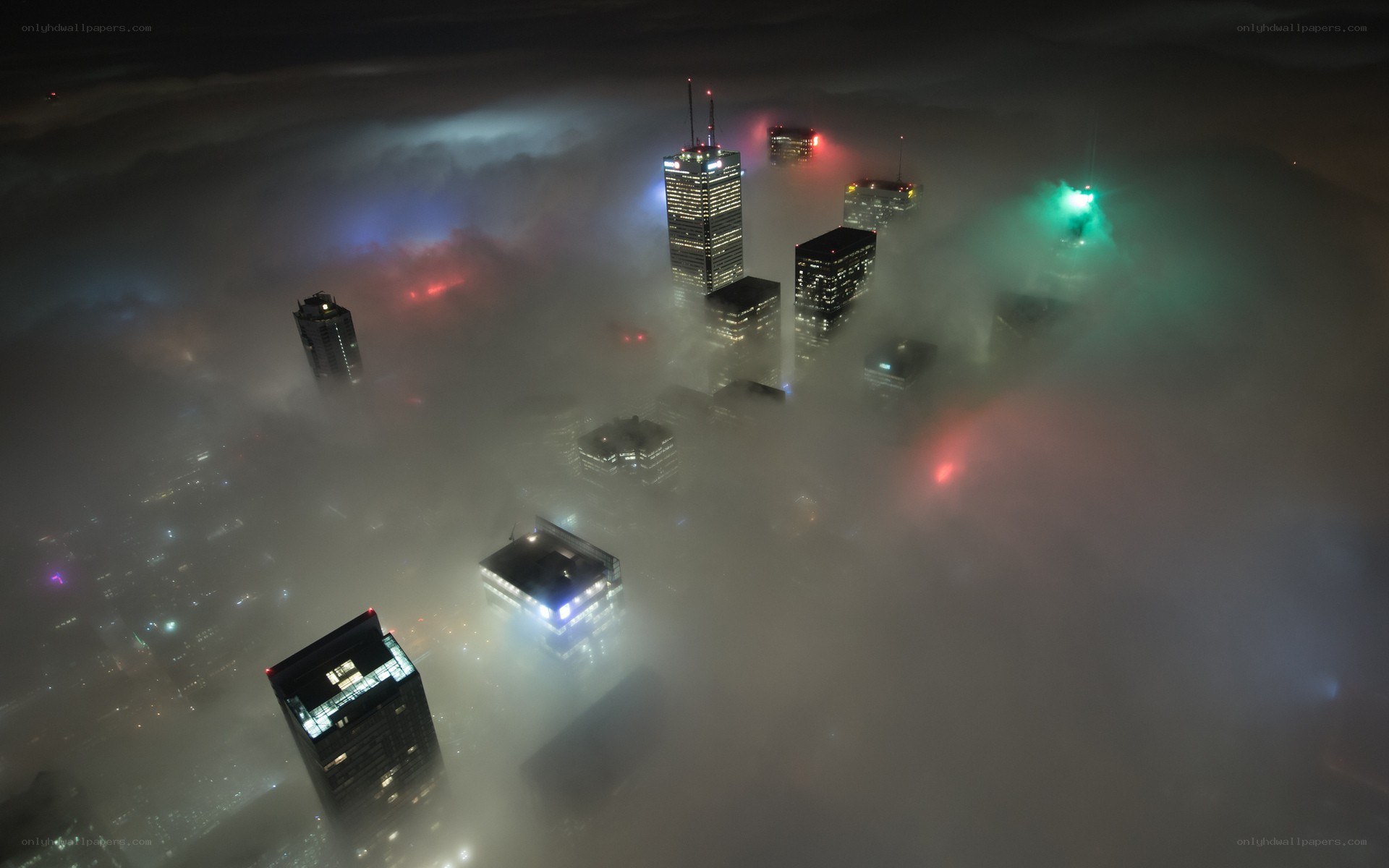 skyscrapers above the clouds