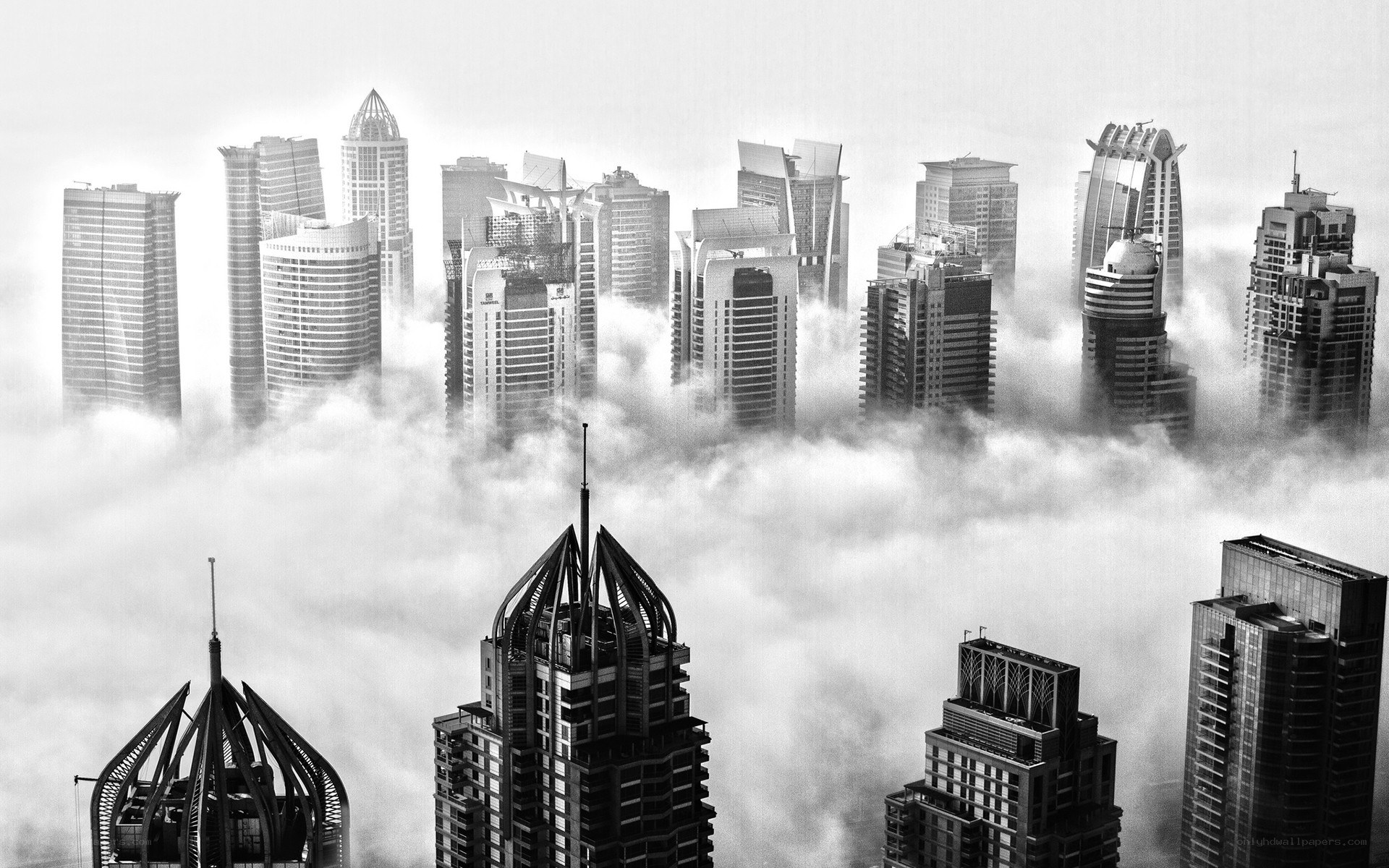 skyscrapers above the clouds
