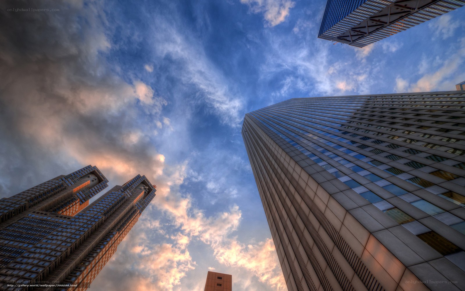 Skyscrapers against a cloudy sky