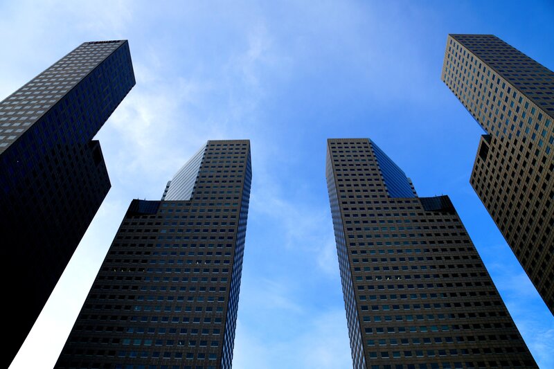 Skyscrapers Against Blue Sky — Dramatic, Afternoon