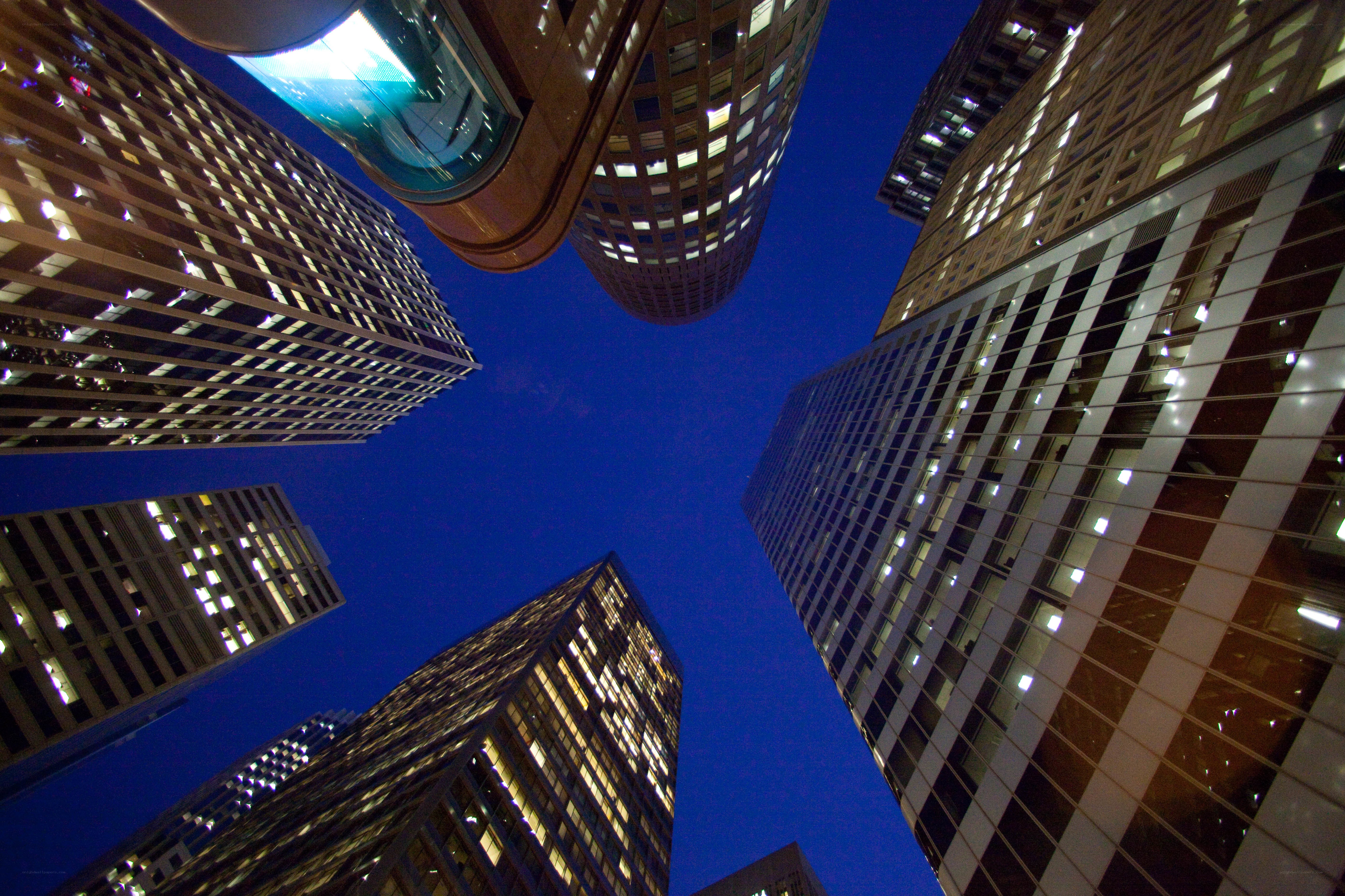 skyscrapers at dusk