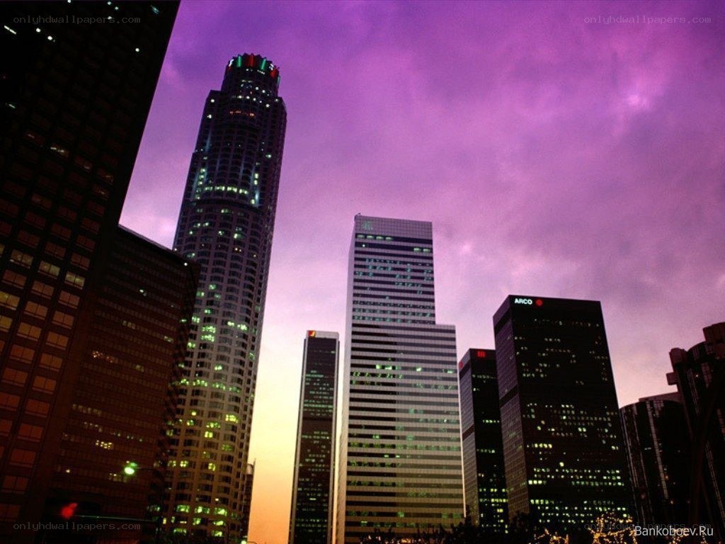 skyscrapers at dusk